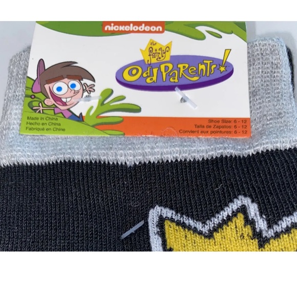 The Fairly Odd Parents! Crew Socks 2 Pair Men 6-12 Black Gray w Cosmo Wanda Nick - Picture 2 of 12